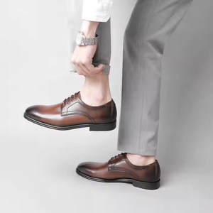 รองเท้าหนังแท้สีธรรมชาติสำหรับผู้ชาย รองเท้าหนังวัวแบบผูกเชือกสำหรับธุรกิจและงานทางการ - Product Image 4