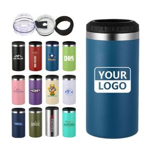 Gobelet isotherme double paroi en acier inoxydable personnalisé de 16 oz, 4 en 1, pour refroidisseur de bouteilles et canettes de bière de 12 oz avec deux couvercles - Product Image 5