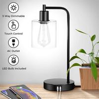 Lampes de bureau industrielles minimalistes modernes en verre de chevet à commande tactile Lampe de table LED 5W avec 2 ports USB Prise de courant alternatif pour l'étude