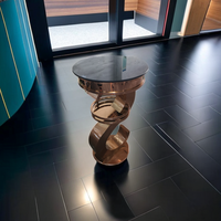 Prix d'usine, tables rondes et tabourets hauts avec logo personnalisé, acier inoxydable rose gold pour application hôtelière