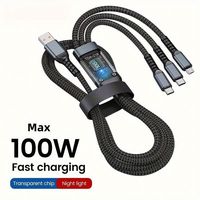 Câble USB 3-en-1 Data Line 100W Lumineux de Nuit pour iPhone Android Type C Multifonction Un Câble Trois Appareils 1,2m