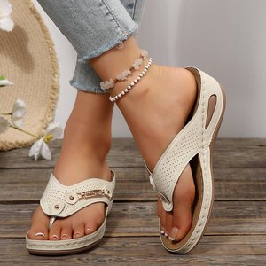 Sandalias de cuña para mujer, rojas, con punta abierta, transpirables, estilo casual, para la playa, zapatos de verano - Product Image 4
