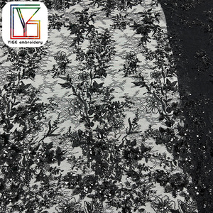 Sang Trọng Pháp Đám Cưới Màu Đen <span class=keywords><strong>Sequin</strong></span> Hạt Lưới Ren Vải Nặng Đính Cườm Thêu Bridal Tulle Ren Vải Cho Buổi Tối Dresses - Product Image 5