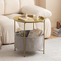 Table basse ronde moderne avec panier en tissu Table d'appoint de rangement en gros pour canapé Table de centre de salon