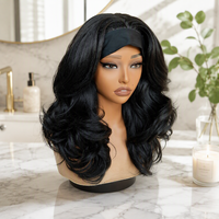 Perruque synthétique haut de gamme en fibre haute température avec bandeau, couleur naturelle 1B, pour brun roux auburn, ondulée Yaki dégradée, haute densité