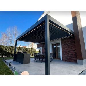 Smart Aluminum Pergola with 0-97° adjustable louver roof, <b>controlled</b> by smartphone app, <b>remote</b>, or manual for outdoor spaces. - Product Image 1
