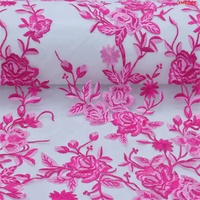 Tissu en dentelle de tulle en organza brodé rose à pois fleurs 3D de luxe français Tissu en dentelle sexy à motif floral écologique