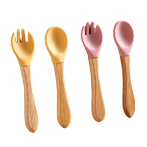 BPAフリー2ピースシリコンベビー食器セット幼児初ステージ給餌器具トレーニングフォーク6ヶ月 + ボウルフード - Product Image 1