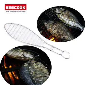 Charcoal BBQ Wire Mesh Fish Grill Basket For Barbecue Camping Or BBQ Fish Grilling