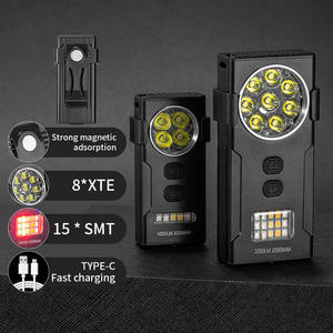 Imán fuerte portátil de alta potencia <span class=keywords><strong>recargable</strong></span> rojo azul advertencia Clip trasero Mini <span class=keywords><strong>linterna</strong></span> LED para trabajo al aire libre Herramienta de bolsillo EDC - Product Image 2