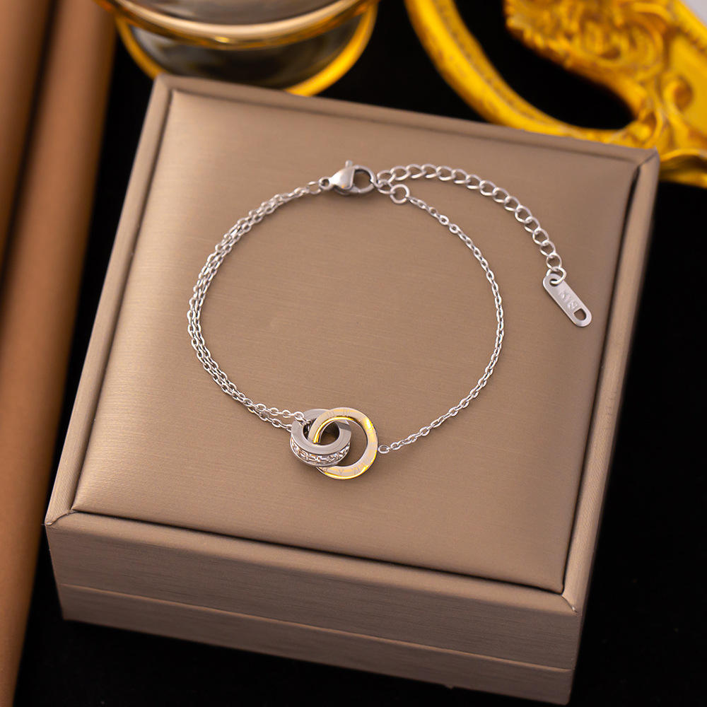 Bracelet Steel Double Ring Full Diamonds