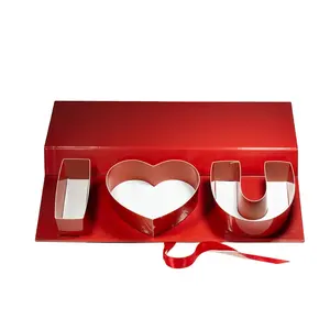 사용자 정의 빨간 사랑 꽃 사탕 선물 포장 상자 빈 단단한 종이 크리스마스 발렌타인 데이 선물 리본 상자