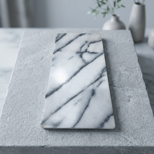 Polished <b>marble</b> slab minimalist design white with gray veining - Product Image 5