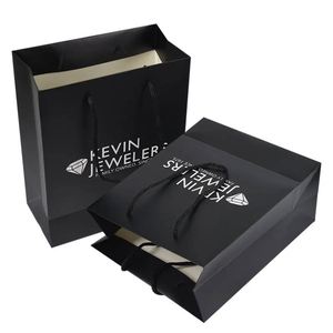 Wholesale Custom Luxury <b>Thick</b> Paper Gift Craft Packaging <b>Black</b> Shopping Embossing Paper Bag With Ribbon Handle - Product Image 2