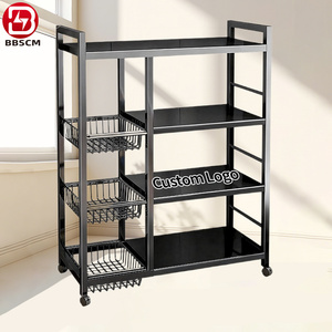 Étagère de rangement multi-niveaux <span class=keywords><strong>sur</strong></span> pied pour cuisine avec panier à roulettes rotatif, étagères métalliques à 4 niveaux pour la maison - Product Image 4