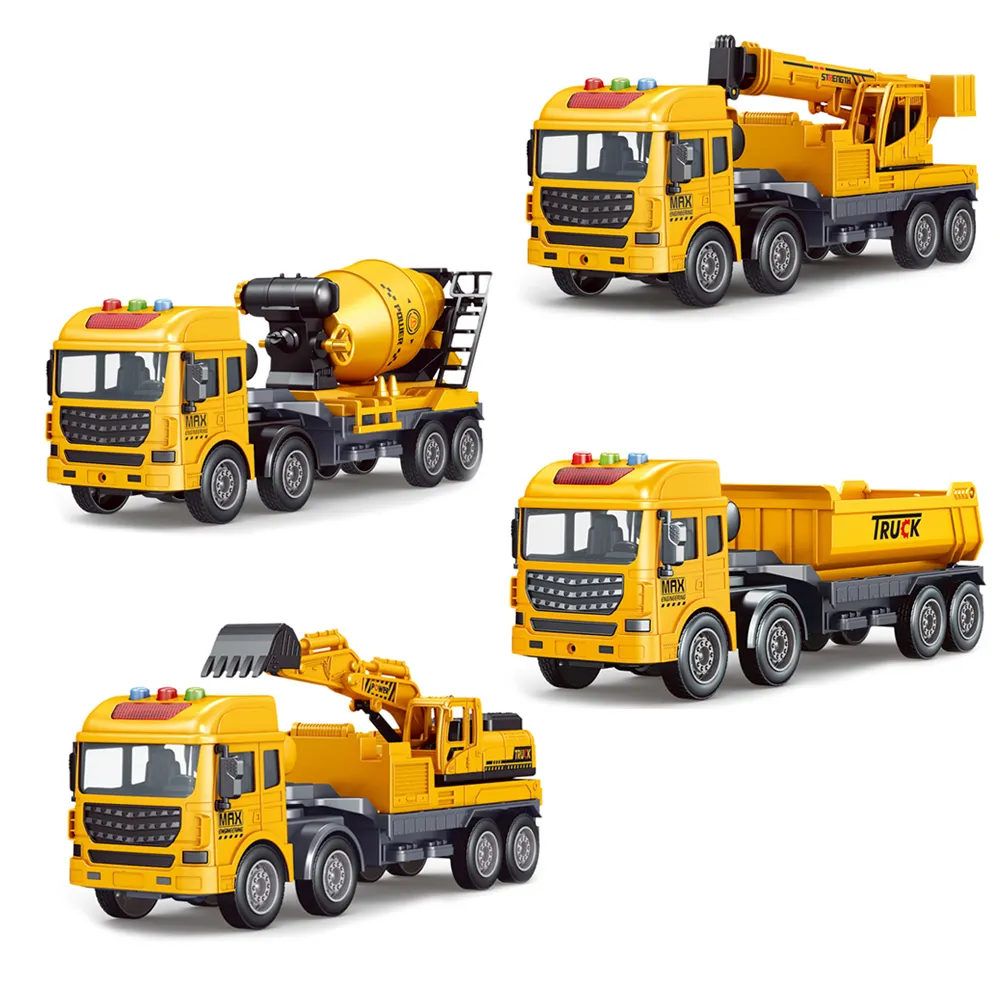 Boys gift plastic engineering car model friction truck toy with light and sound