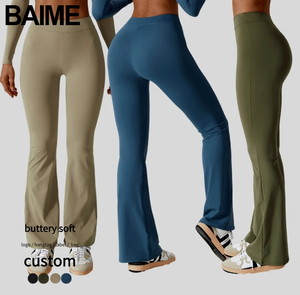 Nuevos <span class=keywords><strong>pantalones</strong></span> de gimnasio de cintura alta para mujer, <span class=keywords><strong>pantalones</strong></span> de Fitness de punto sin costuras, mallas deportivas activas para Yoga, LICRA sólida - Product Image 1