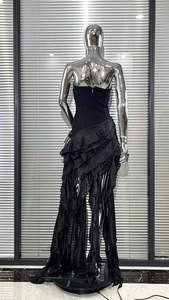 Nuovo Abito <span class=keywords><strong>da</strong></span> <span class=keywords><strong>Sera</strong></span> Elegante Stile Celebrità Senza Spalline con Scollo a V e Schiena Scoperta, con Volant e Motivo Floreale, Maxi in Pizzo Naturale XS - Product Image 3