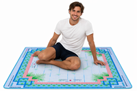 Tapis de table de Blackjack américain moderne pliable de luxe en néoprène 31,5*31,5 pouces (80*80 cm) bleu avec feuilles de palmier en bambou et base antidérapante en caoutchouc
