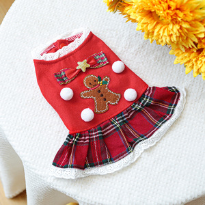 PETCIRCLE Pet Clothing, Dog and Cat Outfits, Gingerbread Man Red Plaid Skirt - Product Image 5