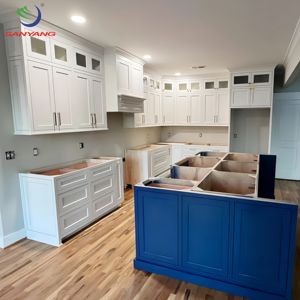 Lemari Dapur Kayu Solid Biru Model Modern, Set Lemari Dapur Mini untuk Dijual - Product Image 4