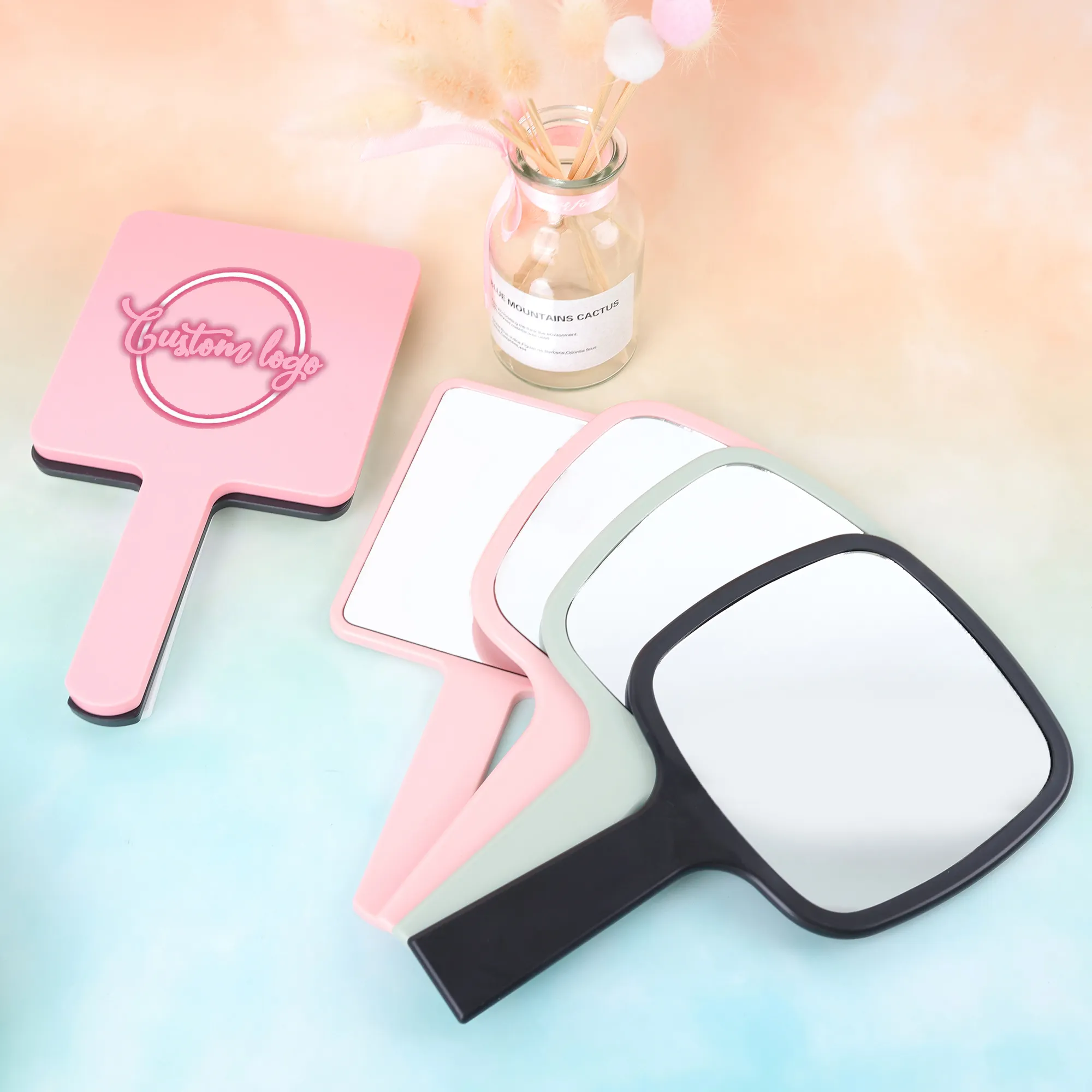 Espejos de bolsillo de pestañas de viaje cuadrados con logotipo personalizado espejo de maquillaje de etiqueta privada espejo de mano