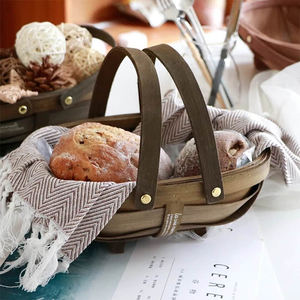 Half Bushel Basket Wooden Chip Blue Shopping Basket Picnic Dark Brown Storage Basket Hand-woven Garden <strong>Trug</strong> - Product Image 6