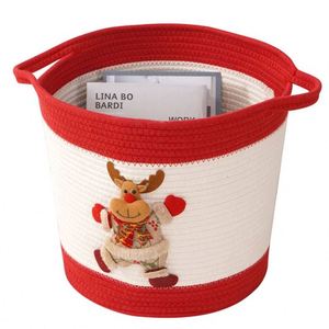Panier de rangement de Noël en corde de coton tressée, pliable, pour jouets, motif Père Noël et rennes, panier cadeau de Noël - Product Image 3