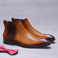 Sepatu Chelsea Pria Trendy Musim Gugur/Dingin Kulit Sapi Asli Sol Fleece Anti-Selip Bisnis Model Slip-On Ujung Persegi