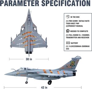 Avión de Juguete a Control Remoto de 6 Canales, Máquina de Aviones de Pasatiempo, Avión de Espuma EPO, FMS 64mm Rafale NATO Tiger Meet, EDF de <span class=keywords><strong>11</strong></span> Aspas, PNP con Reflex V3 - Product Image 2