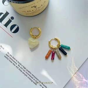 Breloques en forme de barre cylindrique en pierre |   Boucles en acier inoxydable plaqué or 18 carats PVD avec pendentifs en pierres précieuses naturelles pour la création de bijoux DIY - Product Image 3