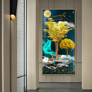 Peinture murale en porcelaine de cristal d'<span class=keywords><strong>arbre</strong></span> à feuilles dorées, peinture murale verticale, peinture murale de fond - Product Image 3