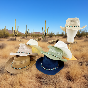 Sombrero de Vaquero con Diseño Calado y Decoración Turquesa para Uso en Exteriores de Verano - Product Image 2