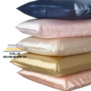 Sarung bantal sutra asli yang dapat dicuci 22 Momme mewah warna polos sarung bantal sutra tipis Set hadiah sarung bantal sutra