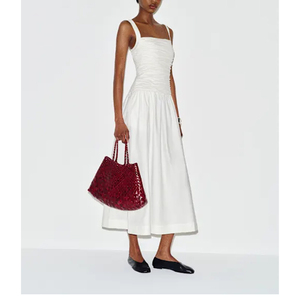 Vestido Midi Elegante de Alta Calidad para Mujer, Vestido Blanco con Tirantes y Corte en A, de Satén, para Fiesta de Verano - Product Image 1