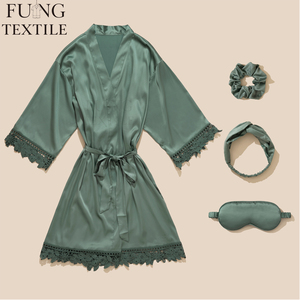 FUNG 3031 Bata Casual de Satén para Mujer, Tallas Grandes, Poliéster/Spandex, Un Color, Lencería Sexy de Encaje - Product Image 4