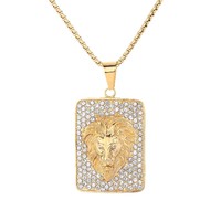 Collier pendentif tête de lion hip-hop RH, haute qualité, plaqué or 18 carats, acier inoxydable, accessoires pour hommes, vente en gros, bijoux de mode