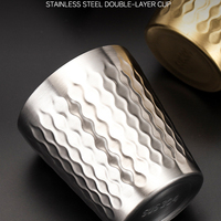 En gros, Tasse isotherme à double paroi en acier inoxydable 304, martelée à motif vague d'eau, pour eau, bière et café, style coréen, or et argent, pour le camping, 6