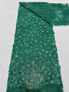 Tissu de dentelle en tulle à fleurs 3D marron <span class=keywords><strong>café</strong></span>, orné de strass et de perles, pour robe de mariée, robe de soirée ou robe de demoiselle d'honneur - Product Image 3