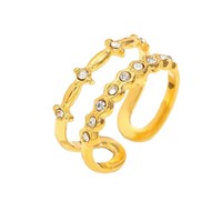 Nouvelle bague tendance en acier inoxydable plaqué or 18 carats avec zircon double couche, cadeau de mariage, bijoux de mode pour femmes