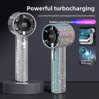 Mini ventilateur portable de luxe avec strass, rechargeable par USB, avec affichage LED de la puissance et vitesse du vent réglable