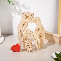 Desain Modern untuk Puzzle Beruang Kayu Tema Keluarga, Ornamen Pelukan Nama Keluarga yang Dipersonalisasi, Dekorasi Hadiah Natal