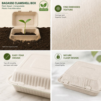 Boîte à hamburger biodégradable de bagasse de canne à sucre compostable Logo en relief salade nouilles pain caractéristiques pratique