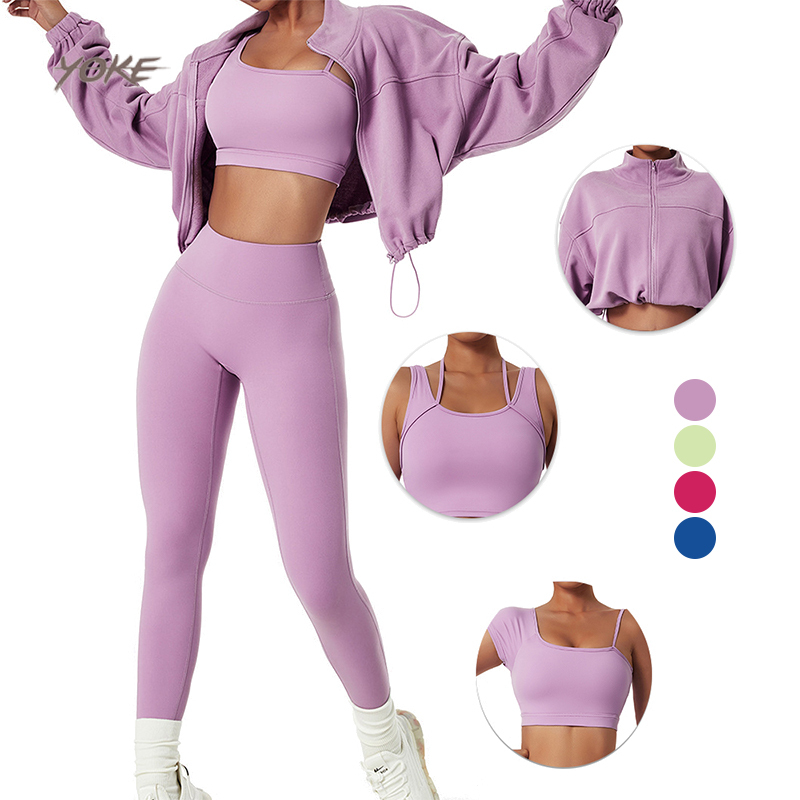 JC Wholesale Women's Fitness Clothing 2 Piece Breathable Gym Sweat Suit Butt Lift Long Sleeve Yoga Set Four-Way Stretch