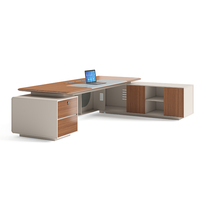 Ensemble bureau et chaise en bois - Bureau de direction moderne haut de gamme de luxe pour patron/président - Table de bureau