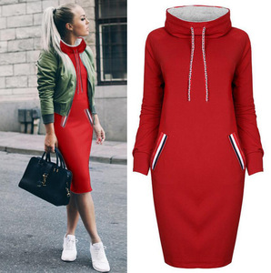 Robe midi décontractée à col roulé en velours uni écologique pour femme, taille naturelle, manches longues, automne-hiver - Product Image 3