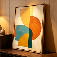 Peinture à l'huile abstraite géométrique de haute qualité sur toile, œuvre d'art artisanale audacieuse orange et turquoise pour salon