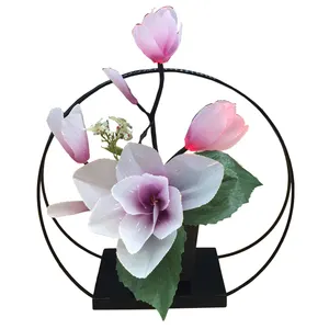 Silk Flower magnolia LED fiber optic flower lamp wedding decoration with metal base