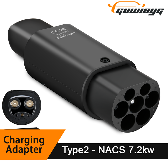 Type2 to NACS Adapter AC 7.2KW EV Charger IEC62196 for Model S/X/3 220V 20% 32A Max Single Phase IP54 Protection