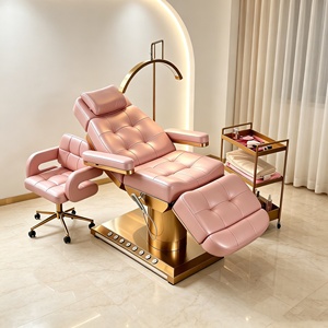RJ Multi Functional Golden Stainless Steel Base Beauty Salon Massage Bed, Electric Bending Care Facial Eyelash Beauty Bed Lash B - Product Image 1